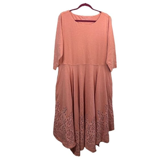 Soft Surroundings Long Midi Coral Pink Dress 3/4 Sleeve Women 1X - Picture 1 of 11